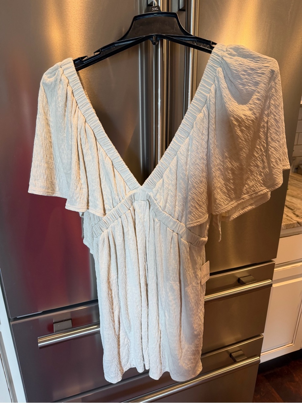 Free People Ivory Textured Dress with V-Neck Tag